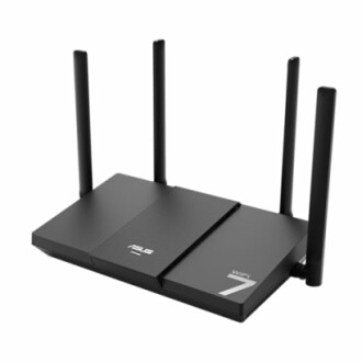 Black ASUS WiFi router with four antennas