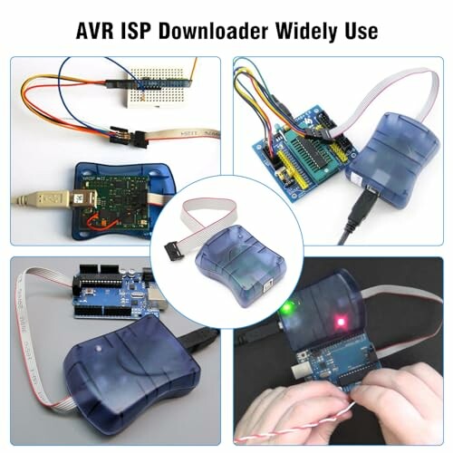 AVR ISP downloader used with various electronic setups.