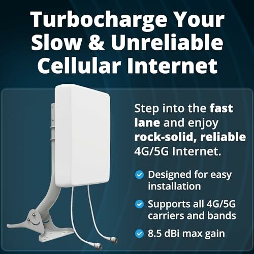 Cellular internet booster promoting fast and reliable 4G/5G connectivity.