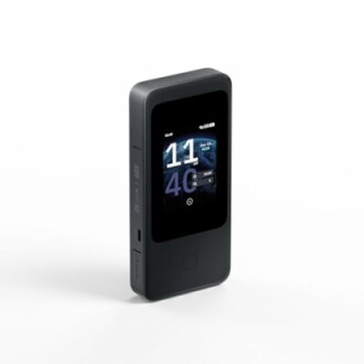 Black digital device with a touchscreen display.