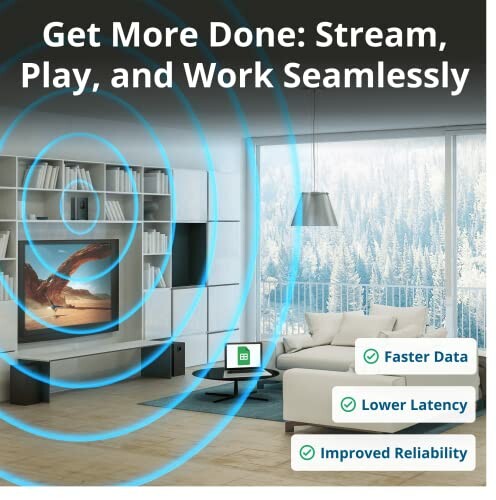 Living room with Wi-Fi signal, promoting seamless streaming, gaming, and work.