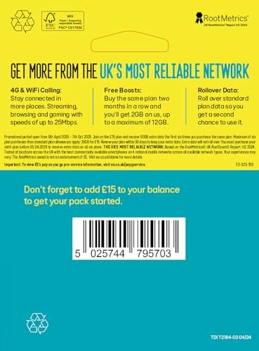 Mobile network benefits card with offers and instructions.