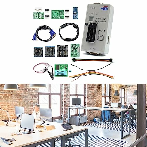 Electronics components and modern office workspace