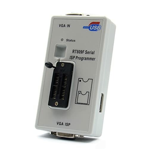 RT809F Serial ISP Programmer device with VGA input and USB connection.