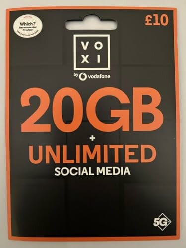 VOXI by Vodafone 20GB unlimited social media SIM card package.